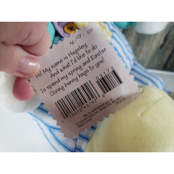 Hallmark Hugsley Bunny Striped Overalls Pastel Plush Stuffed Soft Easter Toy - Picture 3 of 8